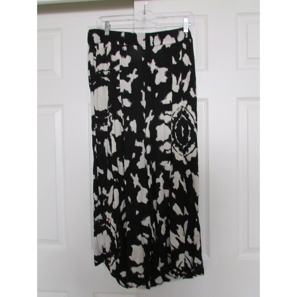 ALEMBIKA Abstract Print Artsy Lagenlook black/taupe Wide Leg Cropped Pants Sze3